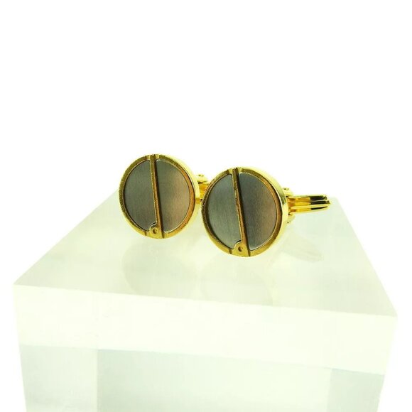 DUNHILL Cuffs D Mark Gold & Silver Bracket Authentic USED - Picture 1 of 7